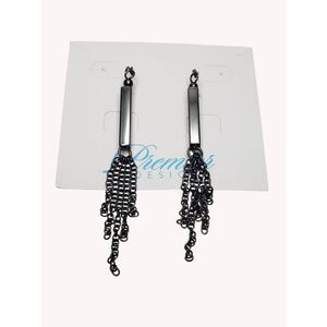 Into The Swing Hematite Earrings Premier Designs Long Dangle Tassel Fringe NEW